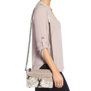 NEW REBECCA MINKOFF Mini Mac Velvet Convertible Crossbody Putty/Gunmetal